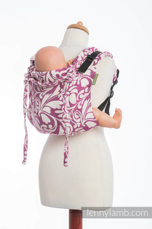 Nosidło Klamrowe ONBUHIMO z tkaniny żakardowej (100% bawełna), rozmiar Standard - ZAKRĘCONE LIŚCIE KREM Z PURPURĄ  #babywearing