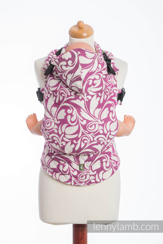 Ergonomic Carrier, Baby Size, jacquard weave 100% cotton - TWISTED LEAVES CREAM & PURPLE - Second Generation #babywearing