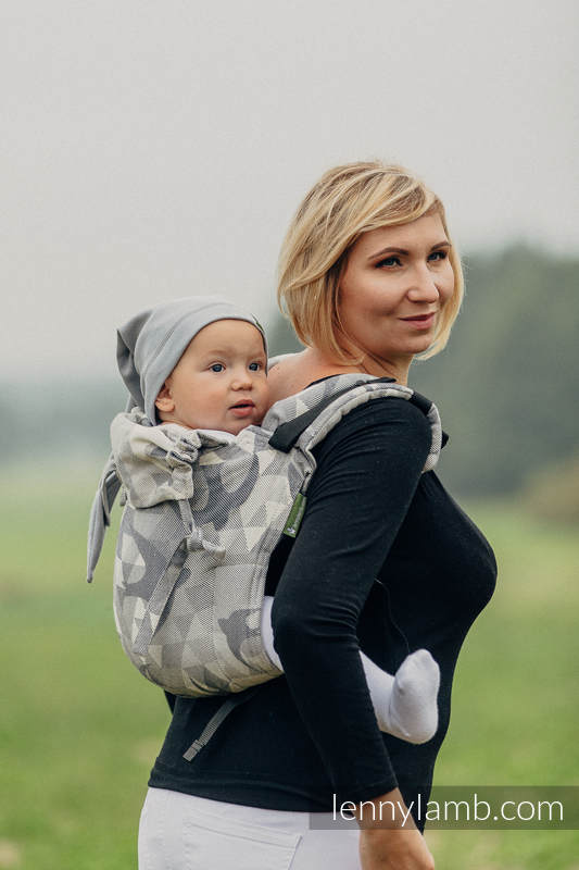 Lenny Buckle Onbuhimo baby carrier, standard size, jacquard weave (80% cotton 14% linen 6% tussah silk) - SWALLOWS GREY (grade B) #babywearing