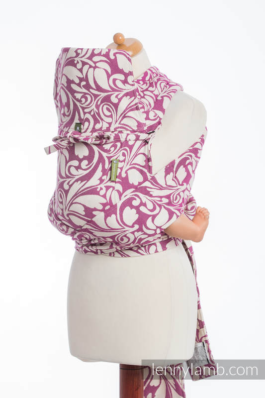 Mei Tai carrier Toddler with hood/ jacquard twill / 100% cotton / TWISTED LEAVES CREAM & PURPLE #babywearing