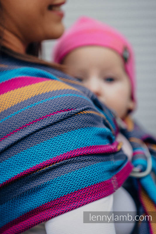 Chusta kółkowa do noszenia dzieci, tkana splotem jodełkowym, bawełna, ramię bez zakładek - MAŁA JODEŁKA ŚWIATŁA NOCY  - long 2.1m #babywearing