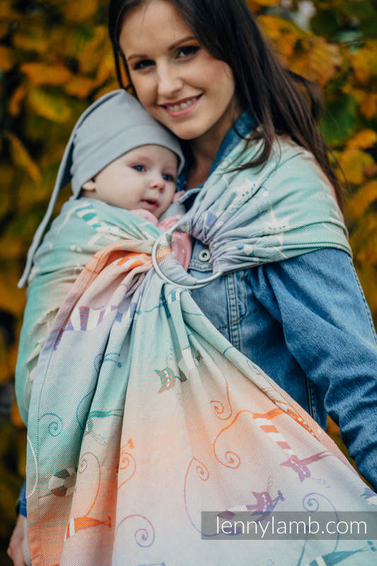 Żakardowa chusta kółkowa do noszenia dzieci, bawełna, ramię bez zakładek - FIGLARNE KOTY - long 2.1m (drugi gatunek) #babywearing