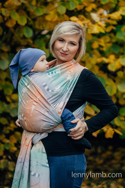 Żakardowa chusta do noszenia dzieci, bawełna - FIGLARNE KOTY - rozmiar S #babywearing