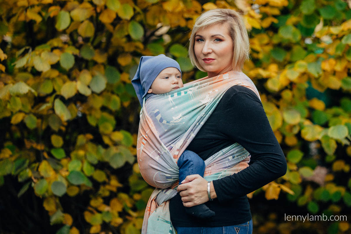 Żakardowa chusta do noszenia dzieci, bawełna - FIGLARNE KOTY  - rozmiar XL #babywearing