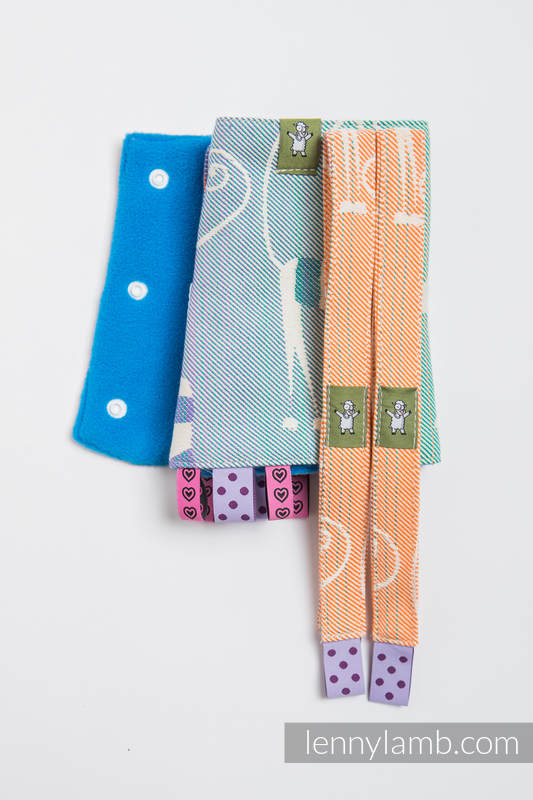 Drool Pads & Reach Straps Set, (60% cotton, 40% polyester) - PLAYFUL CATS #babywearing