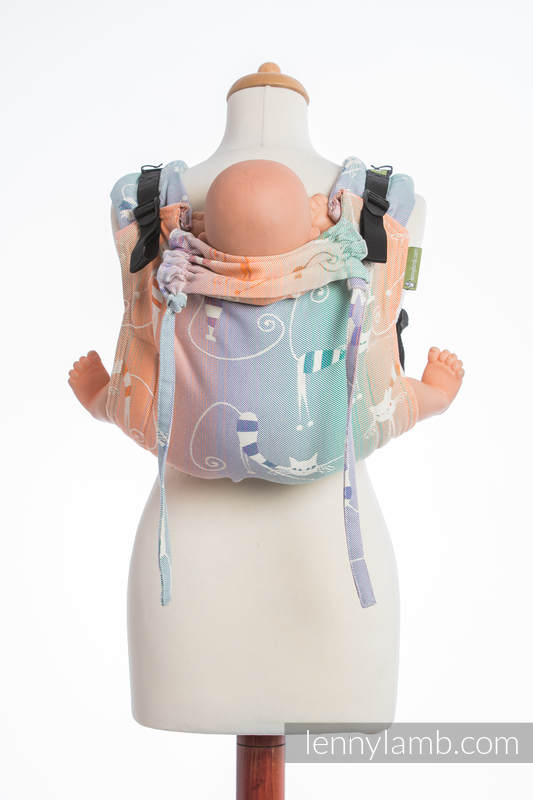 Nosidło Klamrowe ONBUHIMO z tkaniny żakardowej (100% bawełna), rozmiar Standard - FIGLARNE KOTY (drugi gatunek) #babywearing