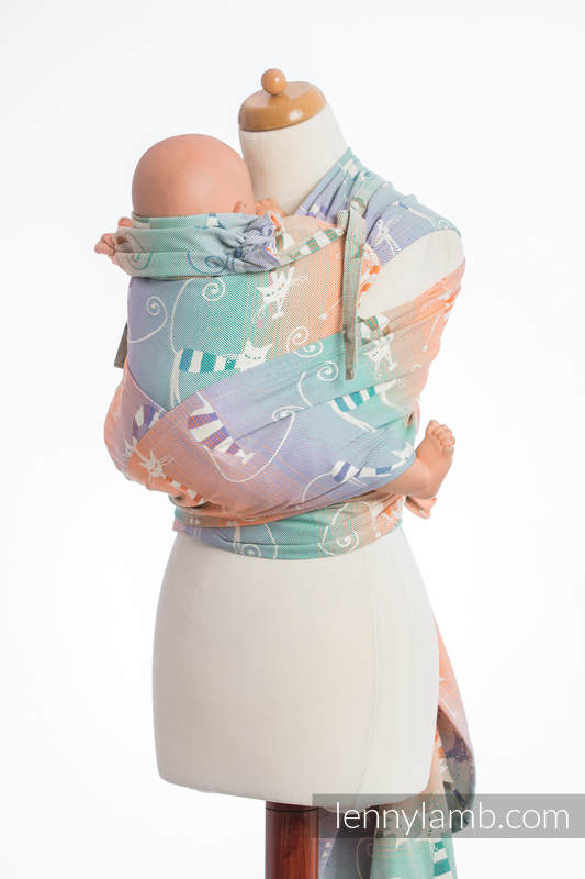 Nosidełko dla dzieci WRAP-TAI MINI, bawełna, splot żakardowy, z kapturkiem, FIGLARNE KOTY #babywearing