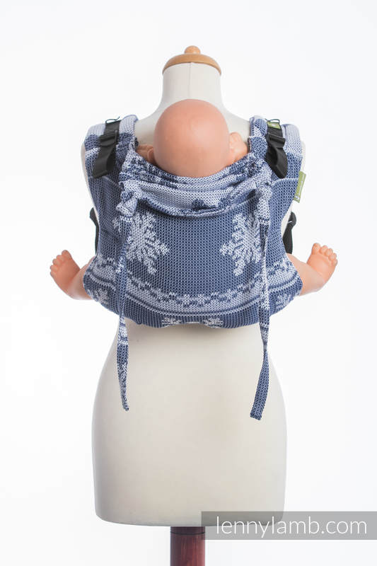 Lenny Buckle Onbuhimo baby carrier, standard size, jacquard weave (80% cotton, 20% merino wool) - WARM HEARTS NAVY BLUE & WHITE #babywearing