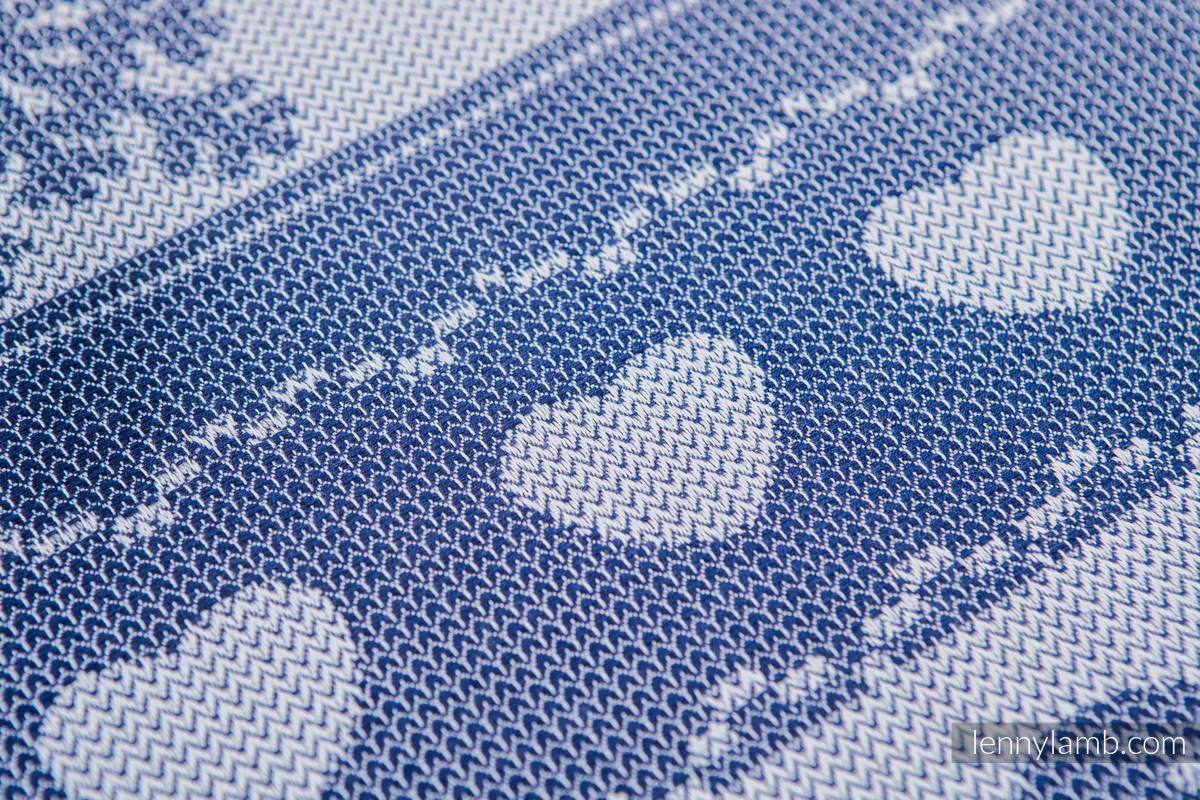 Baby Wrap, Jacquard Weave (80% cotton, 20% merino wool) - WARM HEARTS NAVY BLUE & WHITE - size XS #babywearing