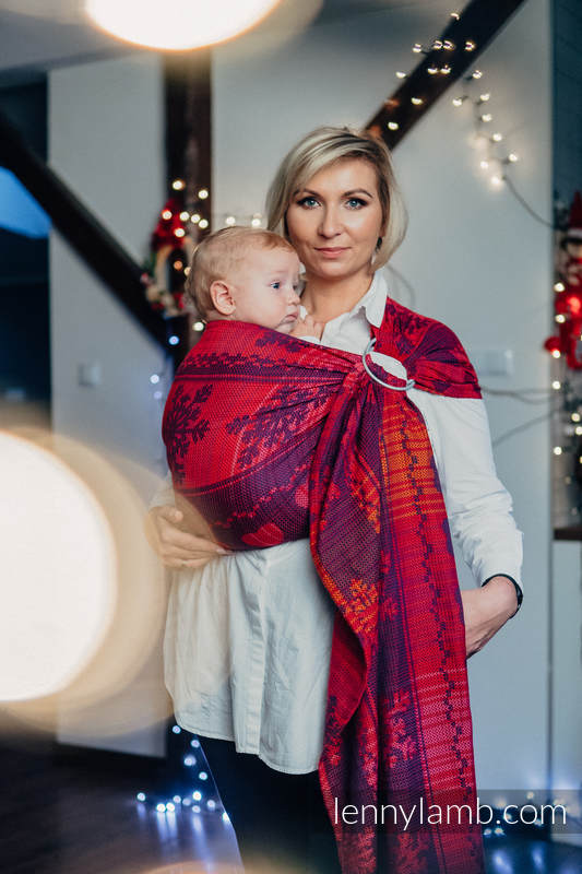 Żakardowa chusta kółkowa do noszenia dzieci, bawełna, ramię bez zakładek - GORĄCE SERCA Z CYNAMONEM - long 2.1m #babywearing