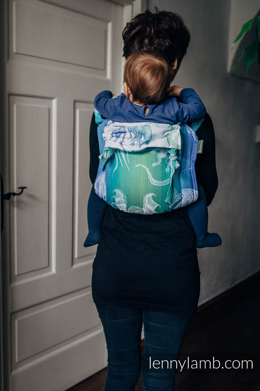 Lenny Buckle Onbuhimo baby carrier, standard size, jacquard weave (100% cotton) - DRAGON GREEN & BLUE  #babywearing