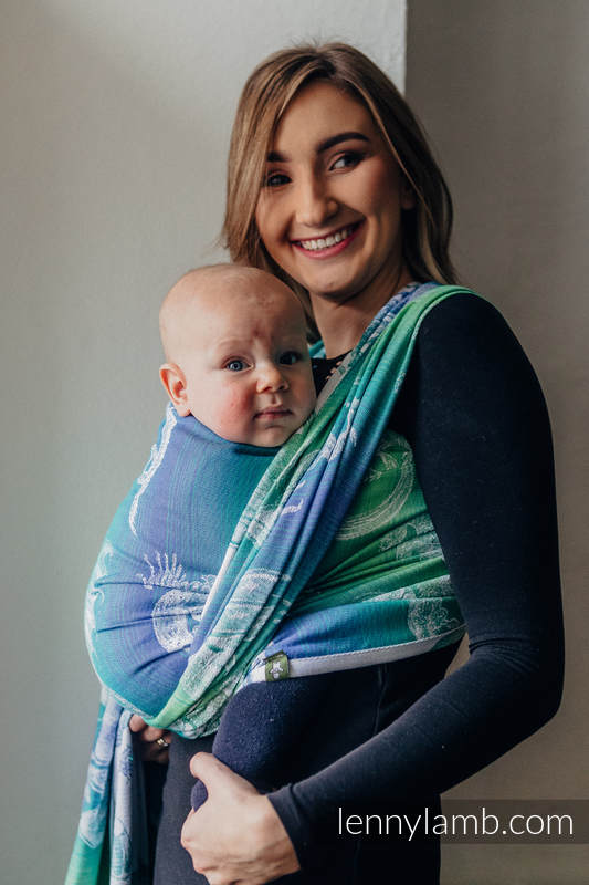 Żakardowa chusta do noszenia dzieci, bawełna - DRAGON ZIELONY Z NIEBIESKIM - rozmiar L #babywearing