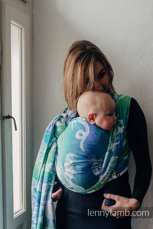Baby Wrap, Jacquard Weave (100% cotton) - DRAGON GREEN & BLUE - size L #babywearing