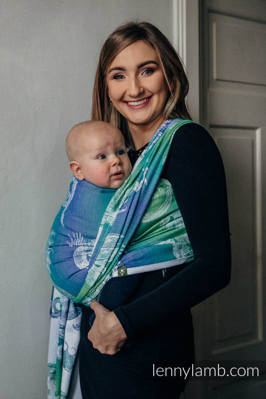 Baby Wrap, Jacquard Weave (100% cotton) - DRAGON GREEN & BLUE  - size M (grade B) #babywearing