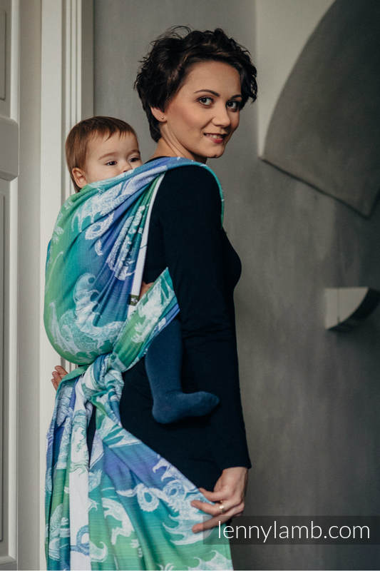 Żakardowa chusta do noszenia dzieci, bawełna - DRAGON ZIELONY Z NIEBIESKIM - rozmiar XL #babywearing