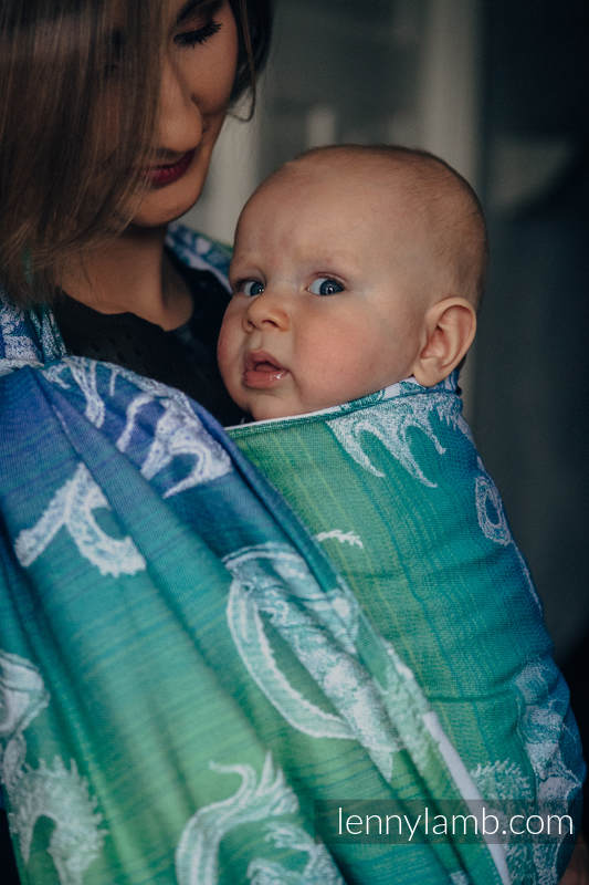 Baby Wrap, Jacquard Weave (100% cotton) - DRAGON GREEN & BLUE - size XS #babywearing