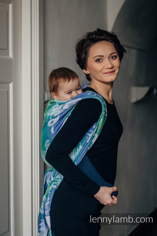Baby Wrap, Jacquard Weave (100% cotton) - DRAGON GREEN & BLUE - size XL #babywearing