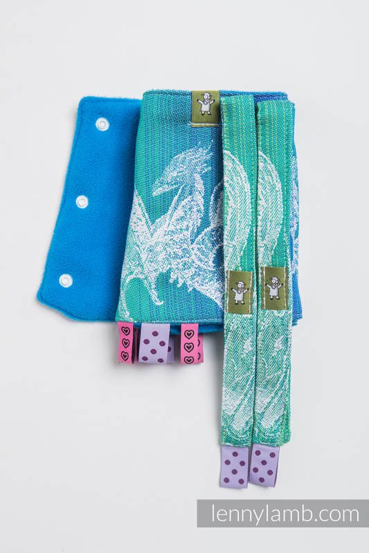 Drool Pads & Reach Straps Set, (60% cotton, 40% polyester) - DRAGON GREEN & BLUE  #babywearing