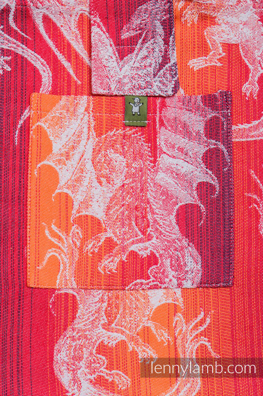 Bolso hecho de tejido de fular (100% algodón) - DRAGON NARANJA & ROJO - talla estándar 37 cm x 37 cm #babywearing
