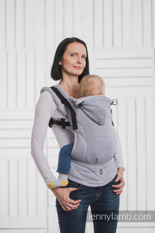 Ergonomic Carrier, Baby Size, herringbone weave 100% cotton - LITTLE HERRINGBONE GREY - Second Generation #babywearing