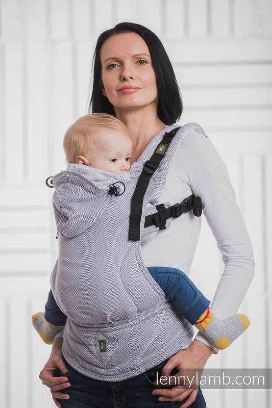Ergonomic Carrier, Baby Size, herringbone weave 100% cotton - LITTLE HERRINGBONE GREY - Second Generation #babywearing