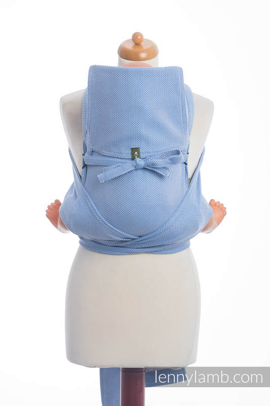 Nosidełko dla dzieci MEI-TAI MINI, bawełna, splot jodełkowy, z kapturkiem, MAŁA JODEŁKA NIEBIESKA  #babywearing
