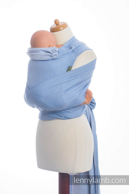 Nosidełko dla dzieci WRAP-TAI MINI, 100% bawełna, splot jodełkowy, z kapturkiem, MAŁA JODEŁKA NIEBIESKA  #babywearing