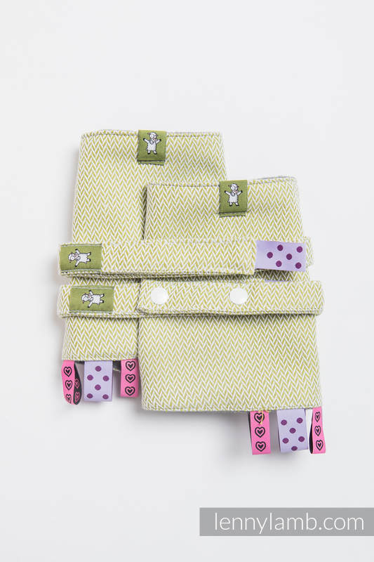 Drool Pads & Reach Straps Set, (60% cotton, 40% polyester) - LITTLE HERRINGBONE OLIVE GREEN  #babywearing