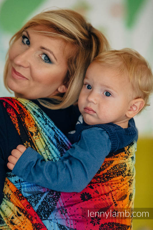 Żakardowa chusta do noszenia dzieci, bawełna - WAŻKI TĘCZOWE DARK - rozmiar XS #babywearing