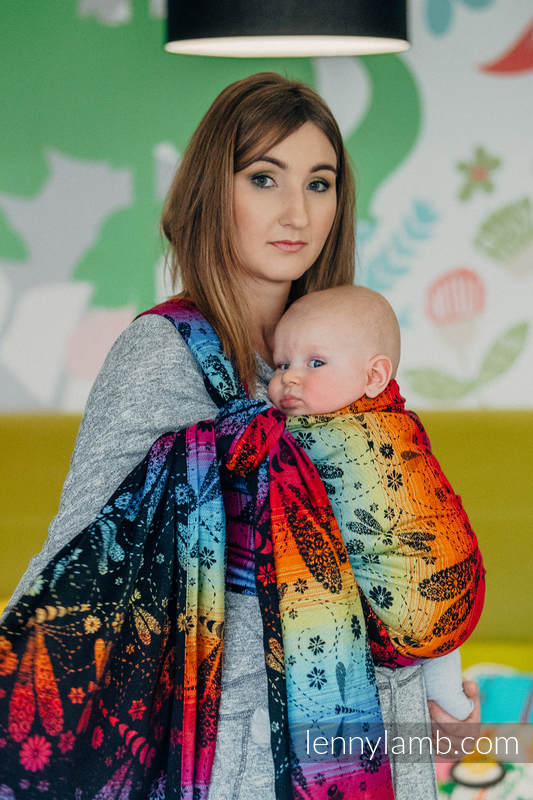 Baby Wrap, Jacquard Weave (100% cotton) - DRAGONFLY RAINBOW DARK - size L #babywearing