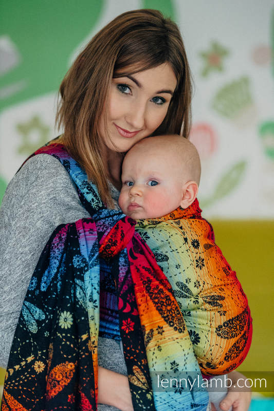 Baby Wrap, Jacquard Weave (100% cotton) - DRAGONFLY RAINBOW DARK - size S #babywearing