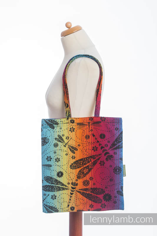 Einkaufstasche, hergestellt aus gewebtem Stoff (100% Baumwolle) - DRAGONFLY RAINBOW DARK  #babywearing