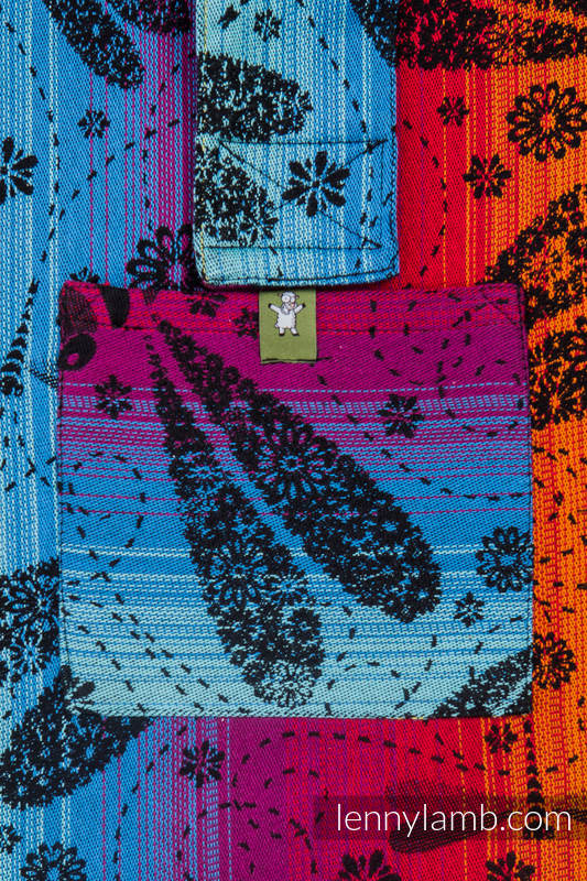 Bolso hecho de tejido de fular (100% algodón) - DRAGONFLY RAINBOW DARK - talla estándar 37 cm x 37 cm #babywearing