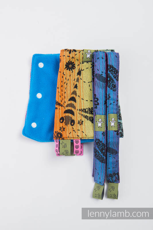 Drool Pads & Reach Straps Set, (60% cotton, 40% polyester) - DRAGONFLY RAINBOW DARK  #babywearing