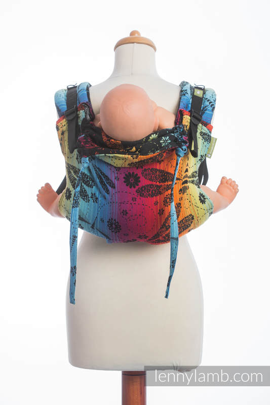 Lenny Buckle Onbuhimo baby carrier, standard size, jacquard weave (100% cotton) - DRAGONFLY RAINBOW DARK  #babywearing