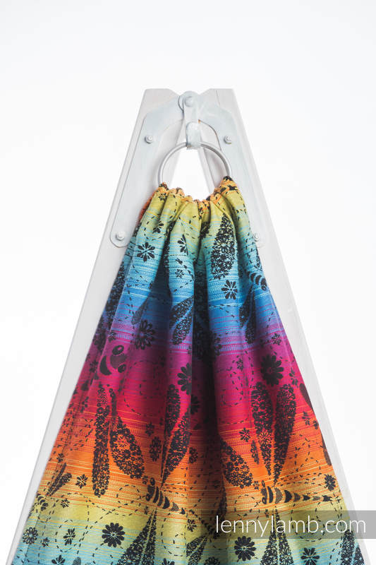 RingSling, Jacquardwebung (100% Baumwolle), Raffung an den Ringen - DRAGONFLY RAINBOW DARK  - long 2.1m #babywearing