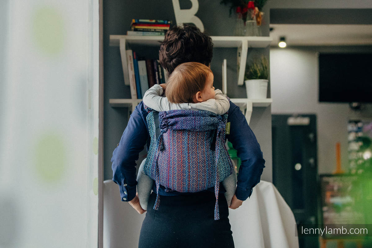 Lenny Buckle Onbuhimo baby carrier, standard size, jacquard weave (100% cotton) - BIG LOVE - SAPPHIRE (grade B) #babywearing