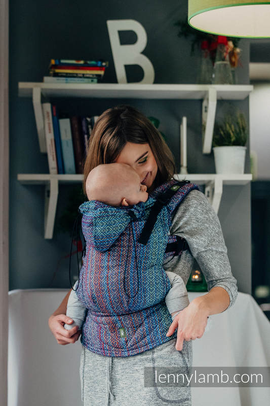 Ergonomische Tragehilfe, Größe Baby, Jacquardwebung, 100% Baumwolle - BIG LOVE - SAPPHIRE - Zweite Generation #babywearing