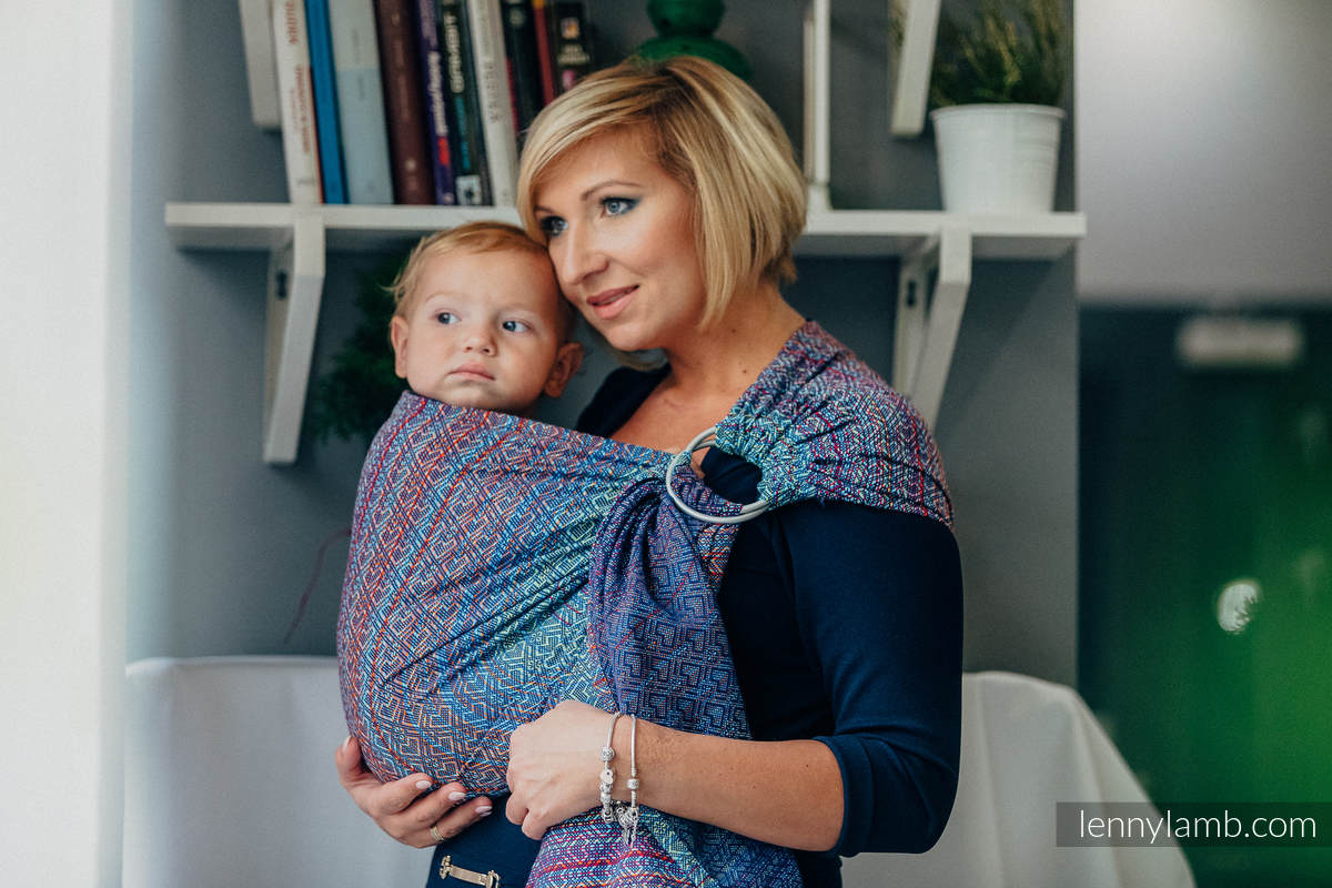 Ringsling, Jacquard Weave (100% cotton), with gathered shoulder - BIG LOVE SAPPHIRE - standard 1.8m #babywearing