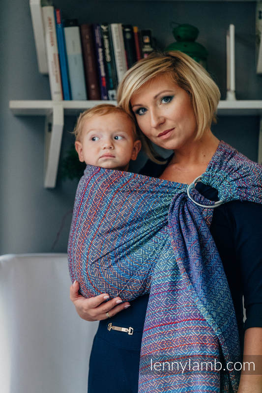 Ringsling, Jacquard Weave (100% cotton) - with gathered shoulder - BIG LOVE - SAPPHIRE  - long 2.1m #babywearing