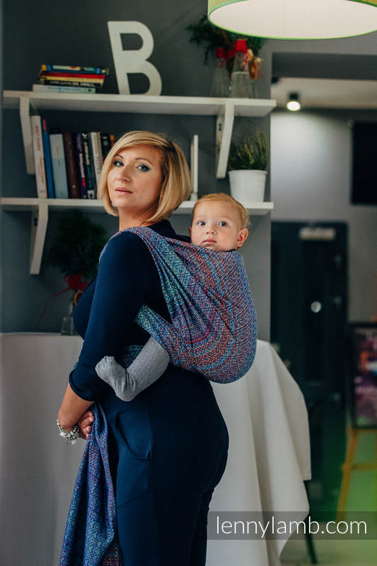 Żakardowa chusta do noszenia dzieci, bawełna - BIG LOVE - SZAFIR - rozmiar XS #babywearing