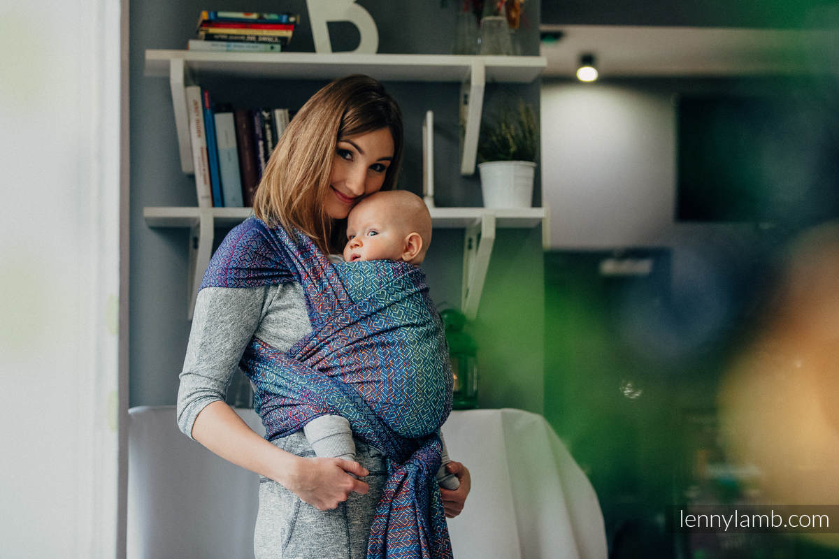Baby Wrap, Jacquard Weave (100% cotton) - BIG LOVE - SAPPHIRE - size S #babywearing