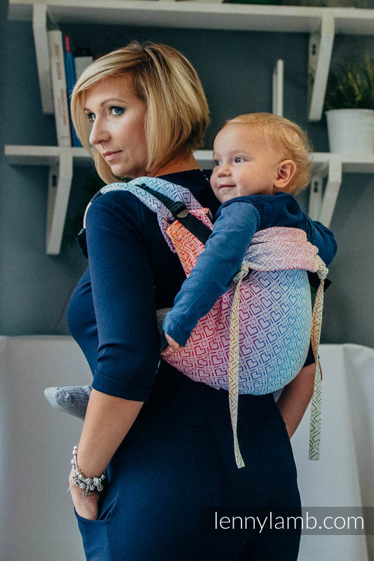 Lenny Buckle Onbuhimo baby carrier, standard size, jacquard weave (100% cotton) - BIG LOVE - RAINBOW #babywearing