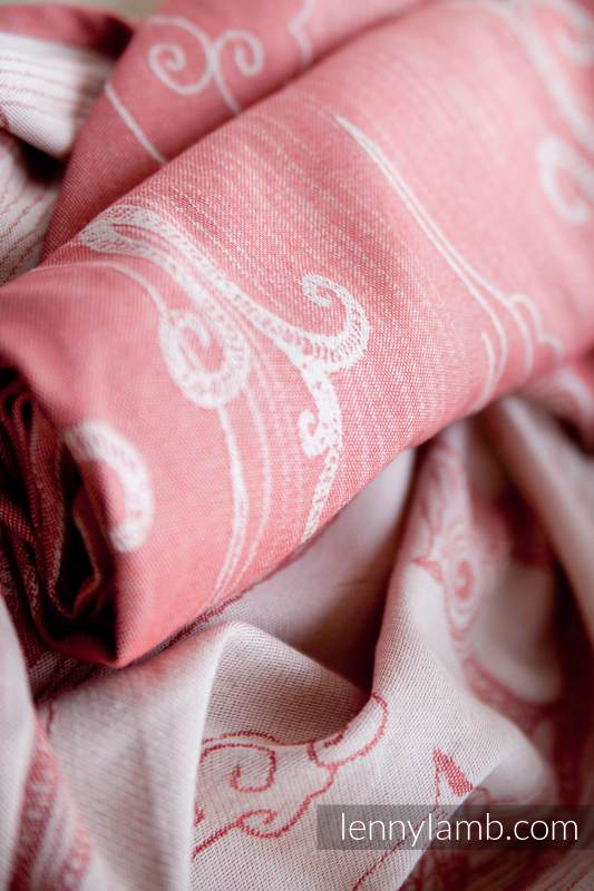 Bubo Owls Coral & White, jacquard weave fabric, 60% cotton 40% bamboo, width 140 cm, weight 280 g/m² #babywearing
