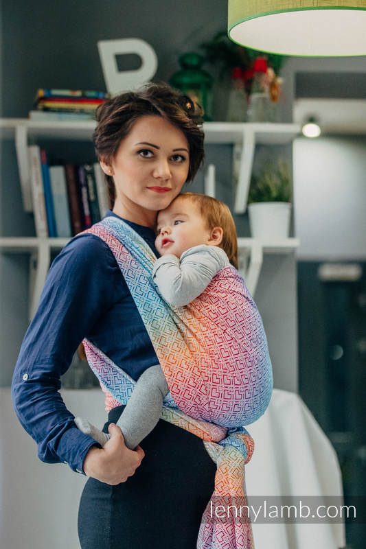 Żakardowa chusta do noszenia dzieci, bawełna - BIG LOVE - TĘCZA - rozmiar S #babywearing