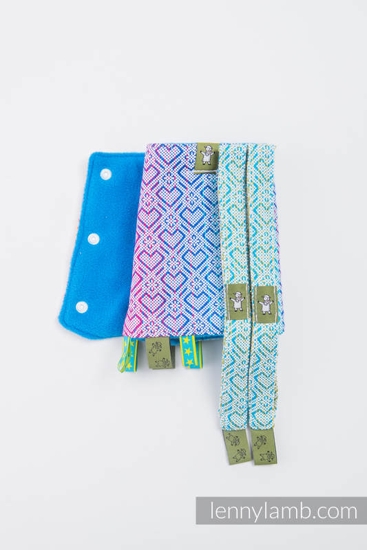 Drool Pads & Reach Straps Set, (60% cotton, 40% polyester) - BIG LOVE - RAINBOW #babywearing