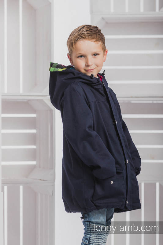 Parka Coat for Kids - size 110 - Navy Blue & Diamond Plaid #babywearing