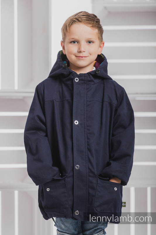 Parka Coat for Kids - size 104 - Navy Blue & Diamond Plaid #babywearing