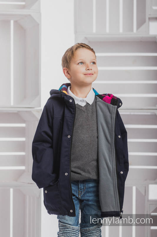 Parka Coat for Kids - size 110 - Navy Blue & Diamond Plaid #babywearing