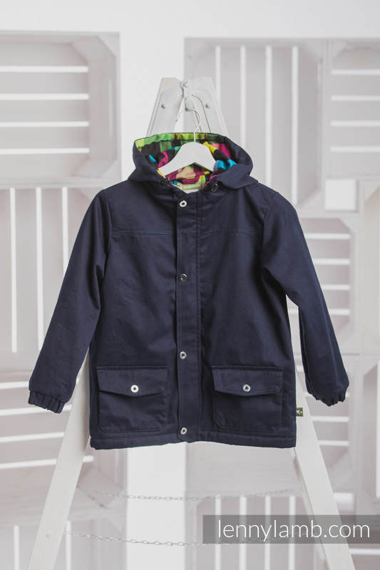 Parka Coat for Kids - size 128 - Navy Blue & Diamond Plaid #babywearing